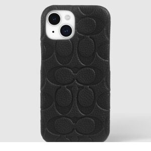 Coach Leather Signature Print Case For Iphone 15/14/13 Black